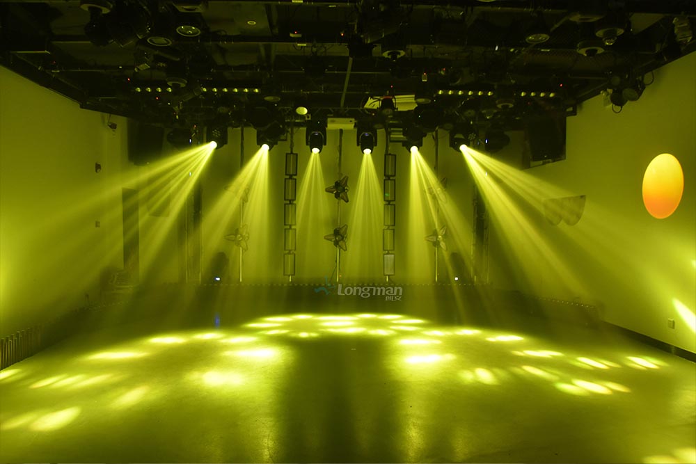 moving heads, pixel bar lights, par lights, laser lights, and profile lights.